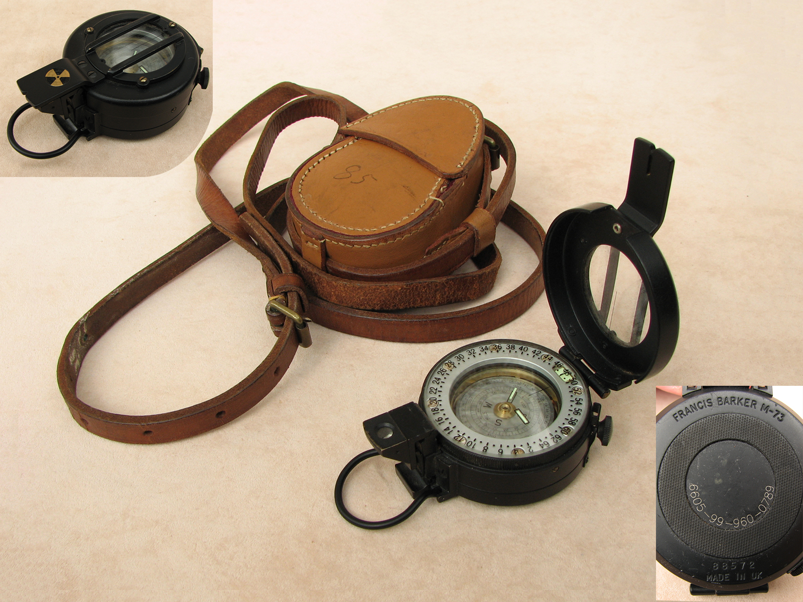 Francis Barker M-73 prismatic compass, Mils version with case